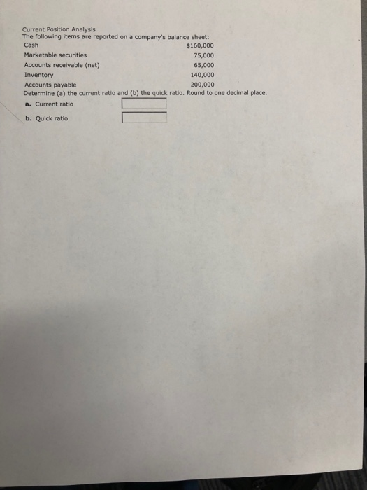  Current Position Analysis The following items are reported on a company's