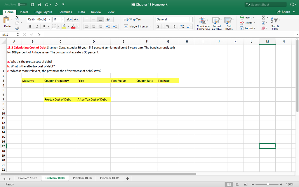 Please show everything I need to put into excel, thank you so