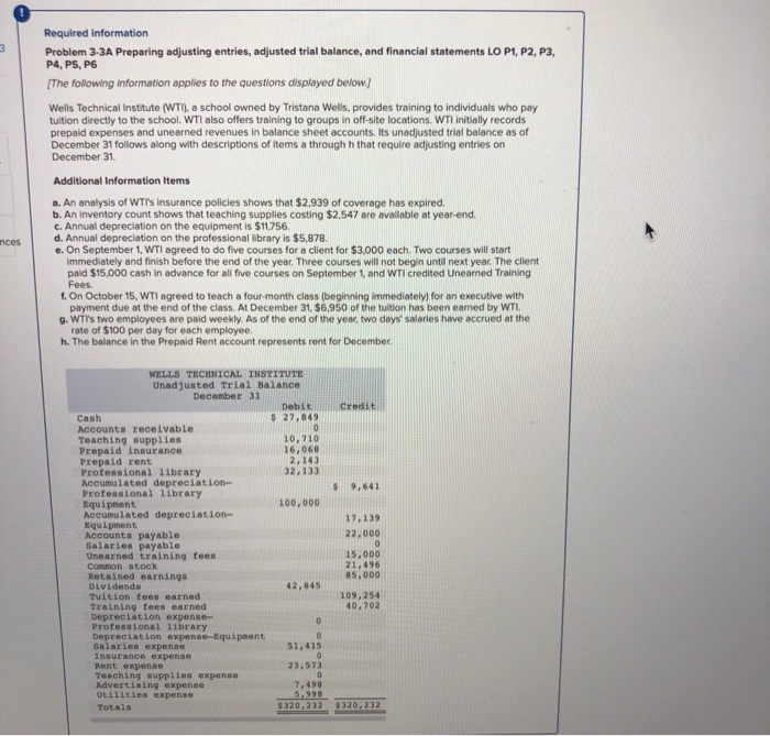  3 Required information Problem 3-3A Preparing adjusting entries, adjusted trial balance,