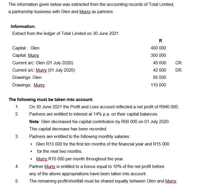  The information given below was extracted from the accounting records of