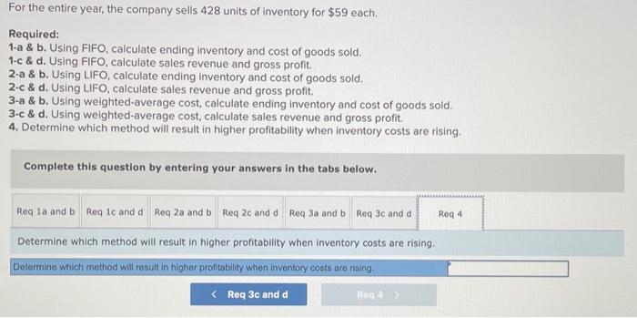 inventory for $59 each. Required: 1-a \& b. Using FIFO, calculate ending