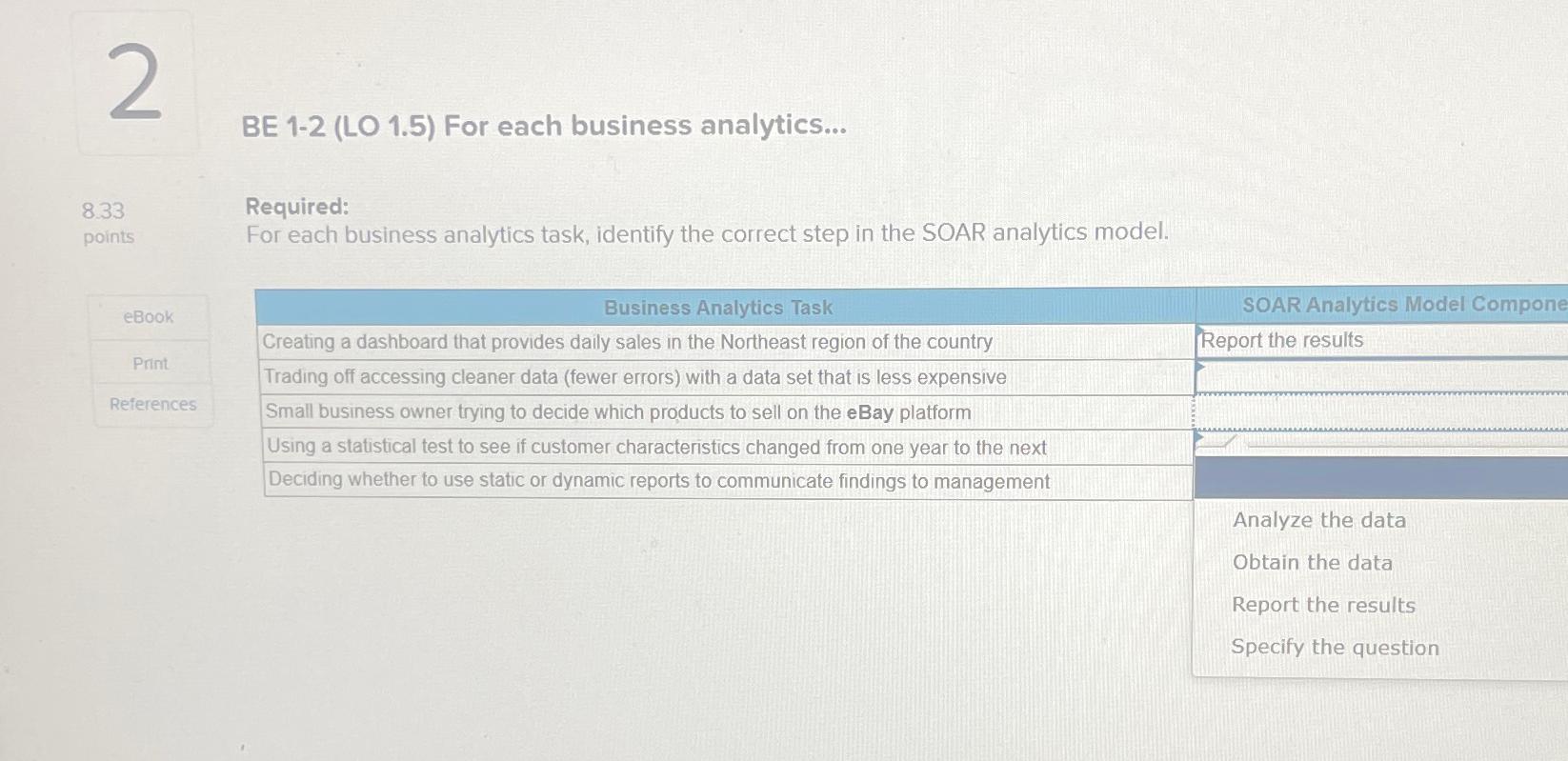  BE 1-2(LO 1.5) For each business analytics... 833 points eBook Print