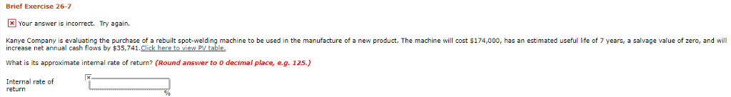  Brief Exercise 26-7 xYour answer is incorrect. Try again Kanye Company