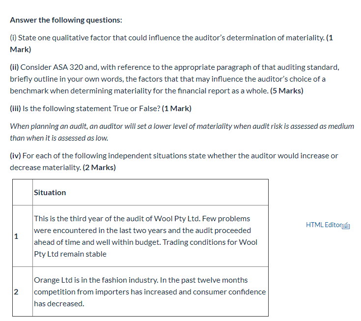 Answer the following questions: (i) State one qualitative factor that could