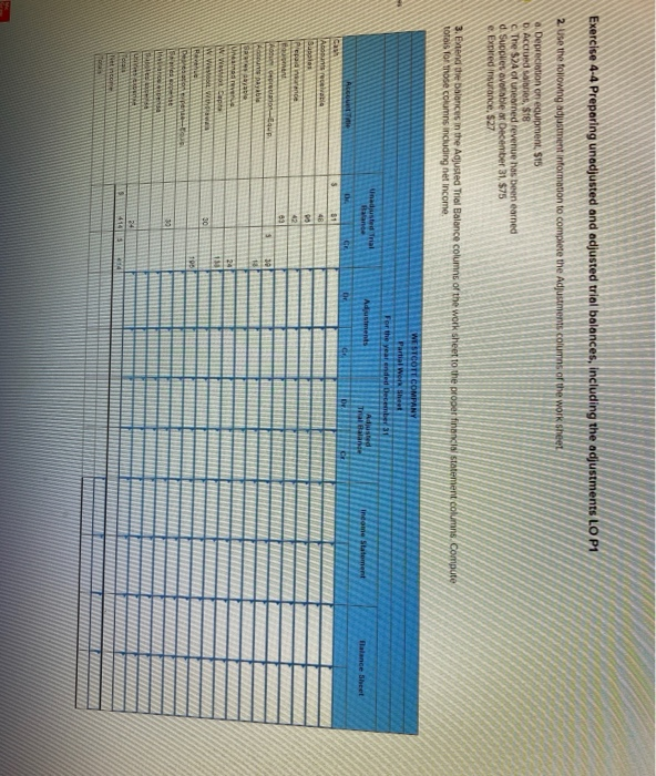  Exercise 4-4 Preparing unadjusted and adjusted trial balances, including the adjustments