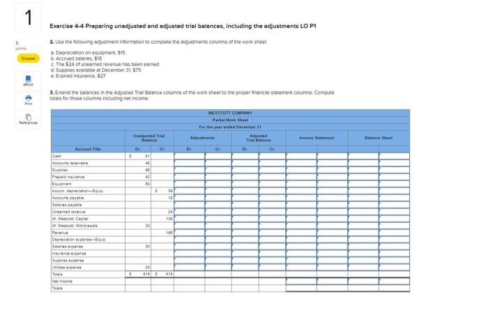 LO P1 2. Use the following adjustment information to complete the Adjustments