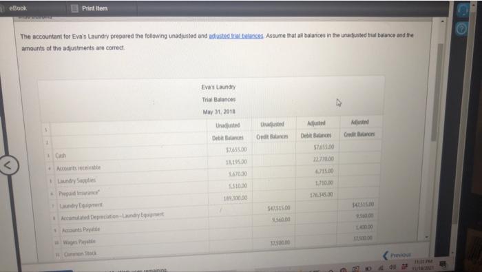 identify the errors Book Print item DANCE The accountant for Eva's Laundry