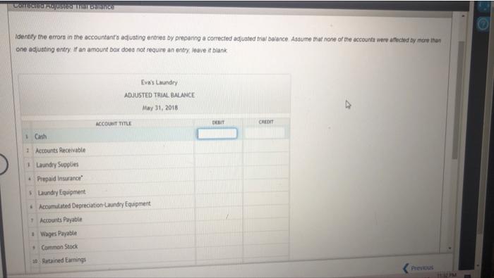 correct 1 Ajuste Canon Blanc Eva's Laundry Trial Balances May 1, 2011