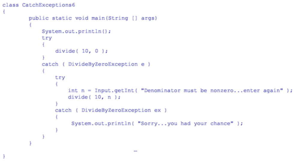 Java: Write a program that modifies the CatchExceptions6 program you wrote as