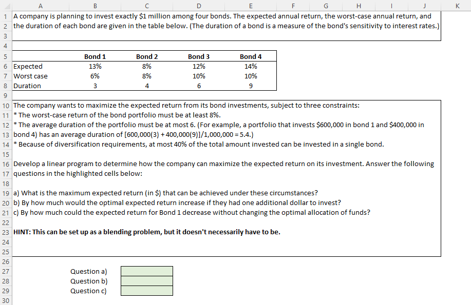 Please include what to put into solver in excel and the answers