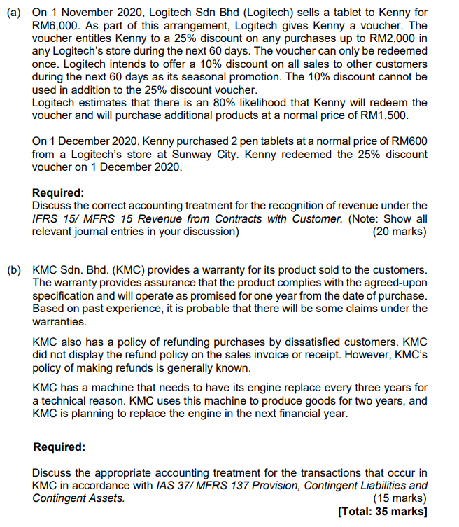 can u solve all (a) On 1 November 2020, Logitech Sdn Bhd