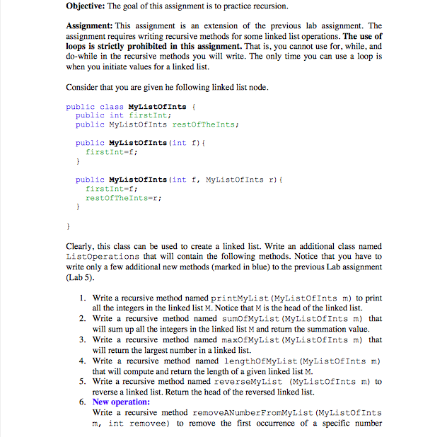Objective: The goal of this assignment is to practice recursion Assignment: