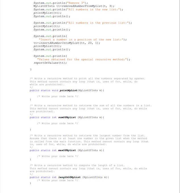 requires writing recursive methods for some linked list operations. The use of