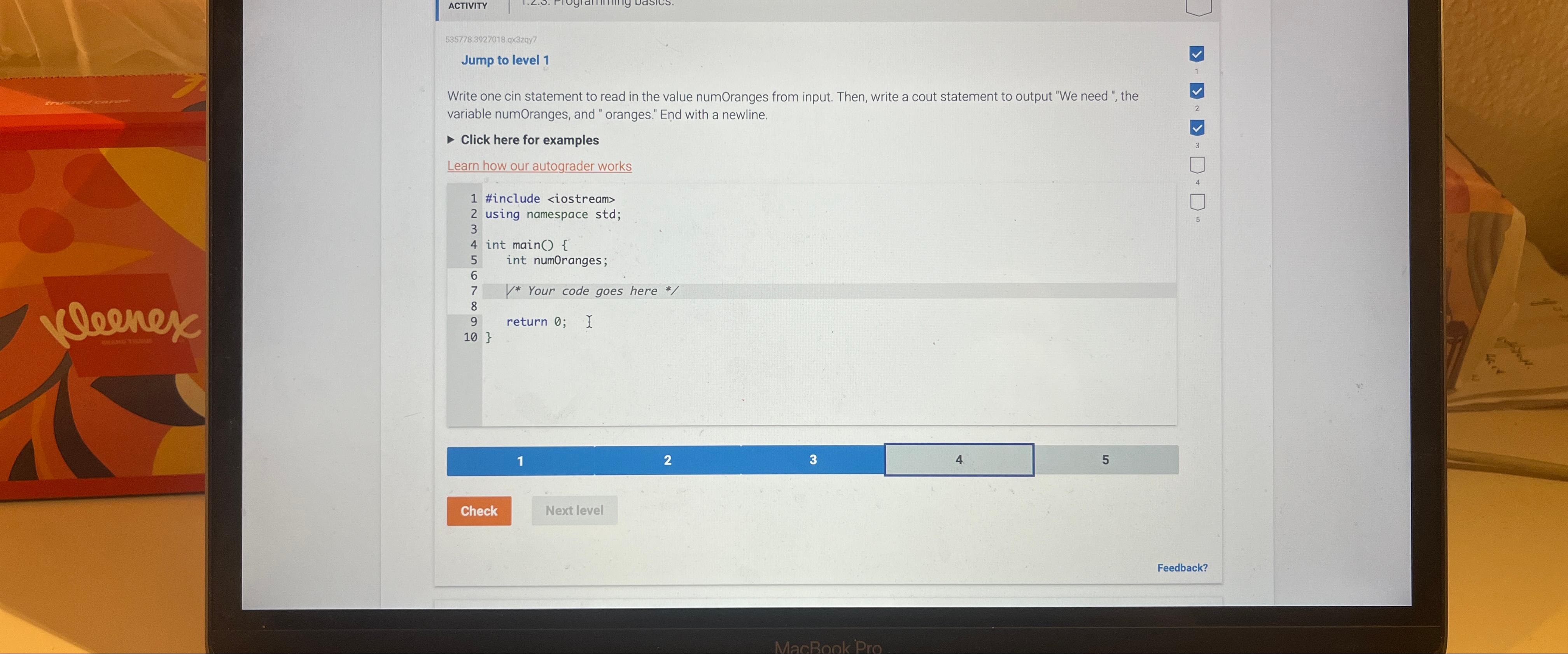  ACTIVITY Jump to level 1 Write one cin statement to read