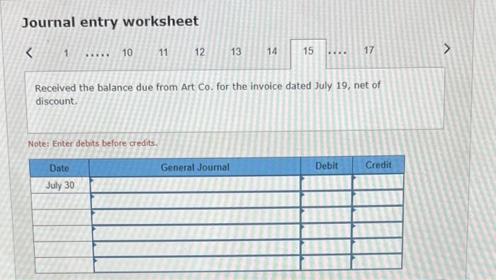 net of the discount. 16. Paid the balance due to boden Company