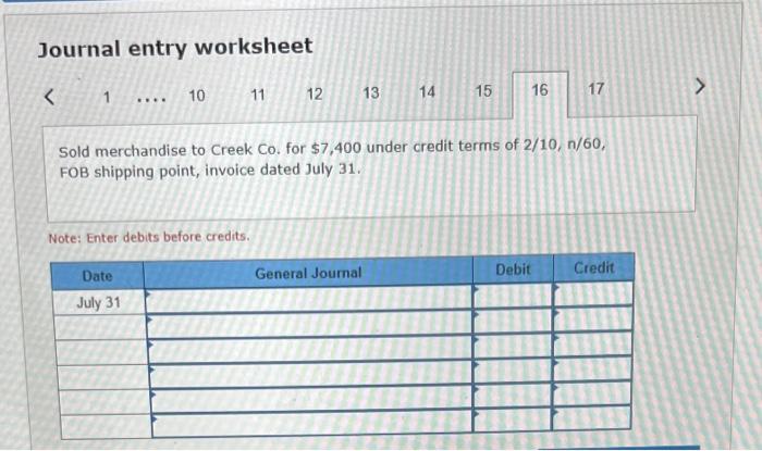 within the discount period. 15 Sold serchandise that cost 81,200 to Art