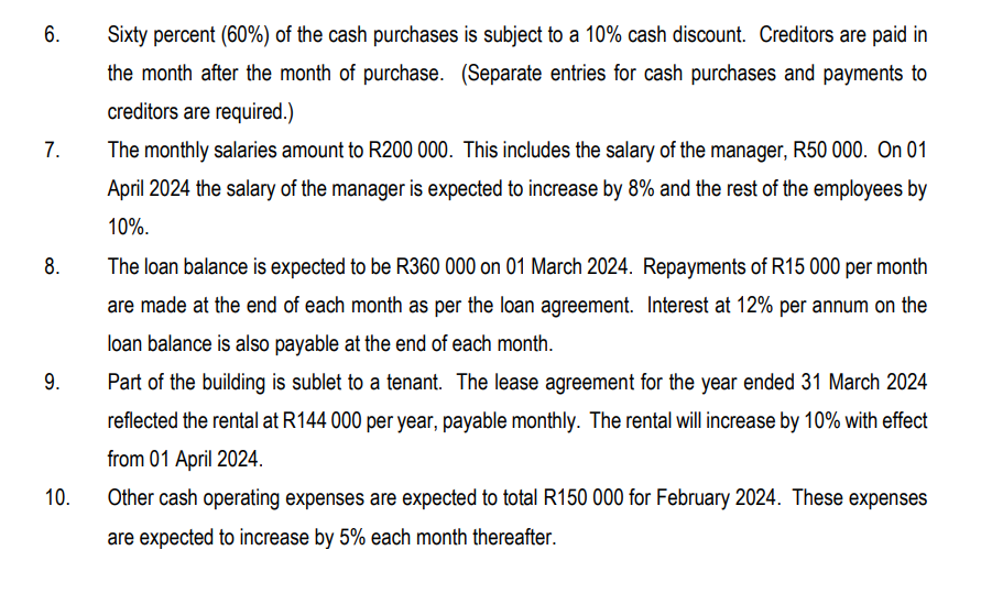 April 2024: 4.1 Debtors Collection Schedule (4 marks) 4.2 Cash Budget (16