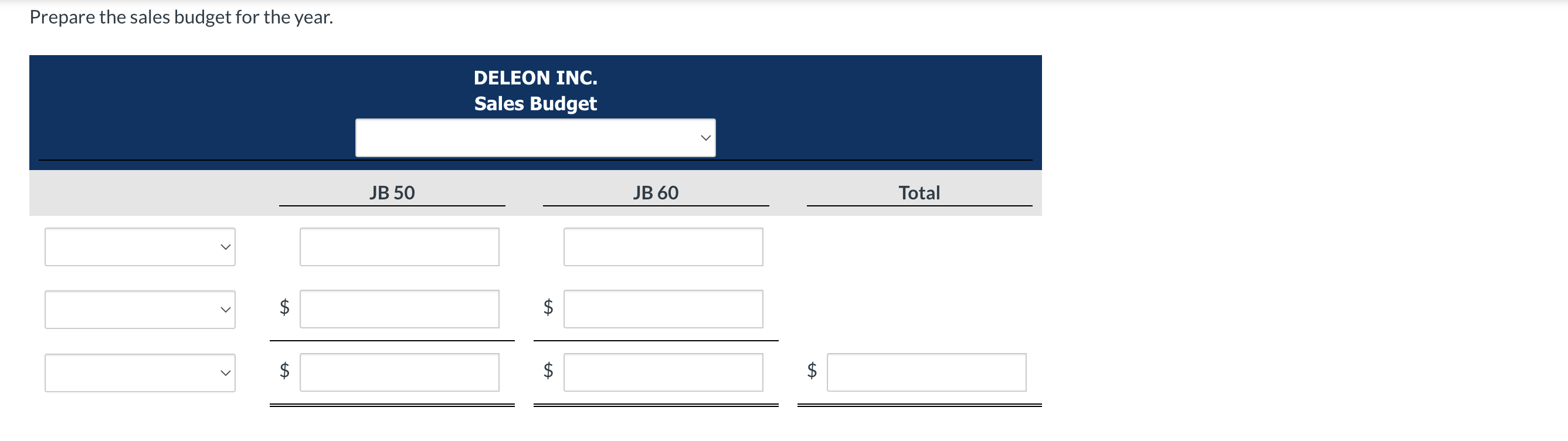 budget: Anticipated volume in units Unit selling price 402,500$22201,200$27 Production budget: Desired