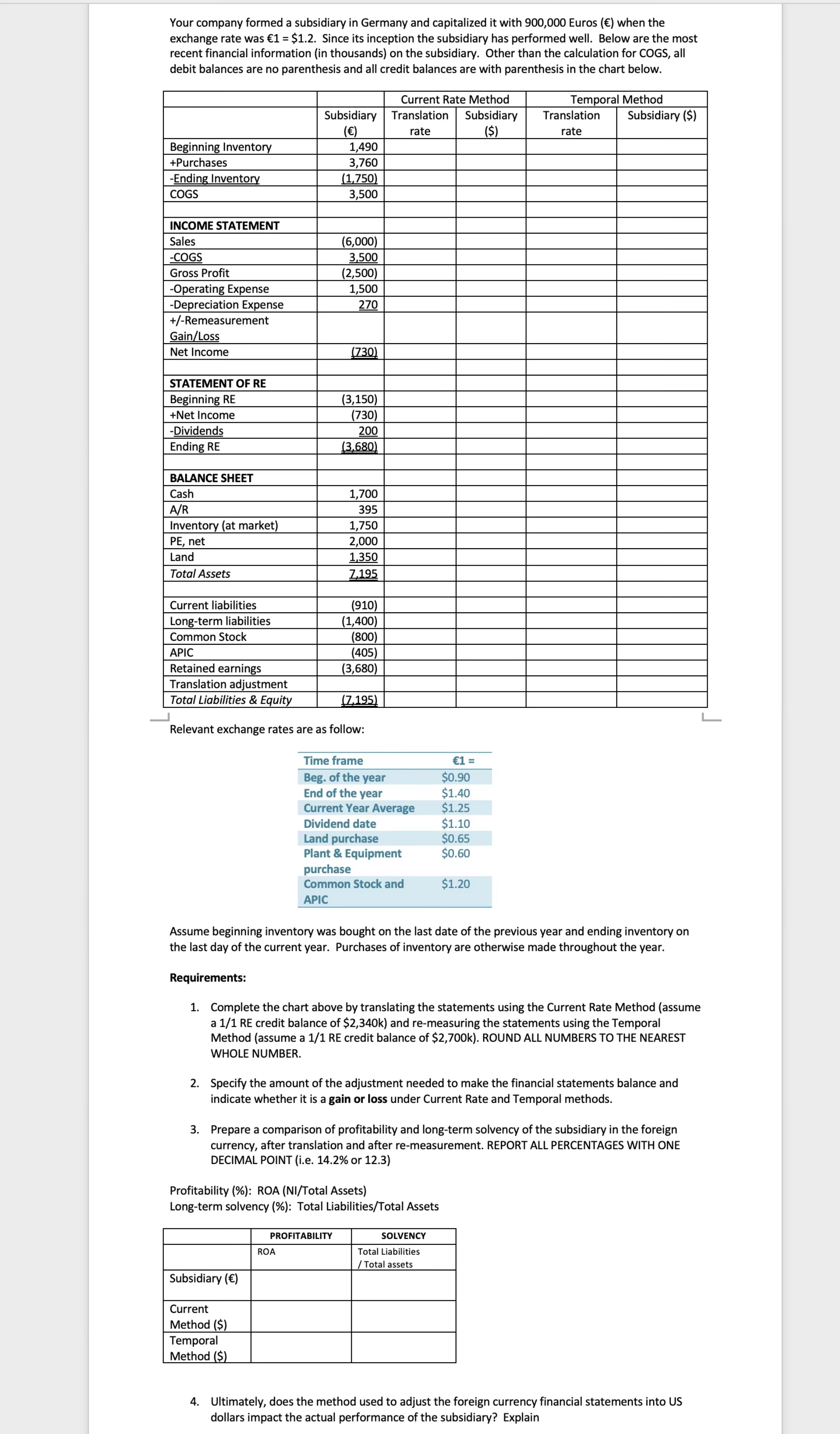  Requirements: 1. Complete the chart above by translating the statements using