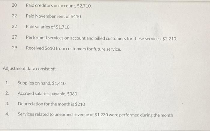 the account balances of Garcia Equipment Repair were as follows. During November,