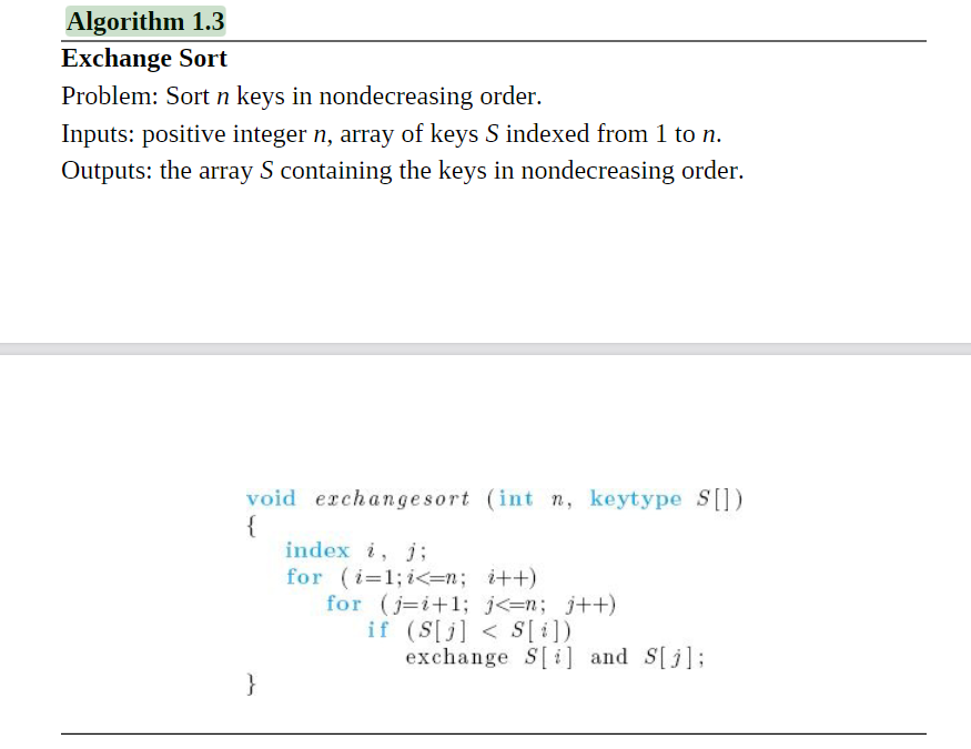 for the number of assignments of records performed by the Exchange Sort