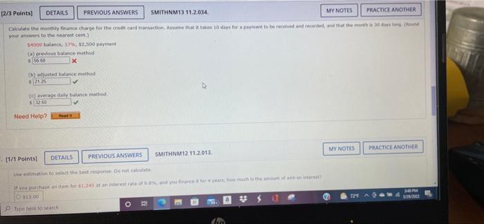 correct answer. 12/3 Points) DETAILS PREVIOUS ANSWERS SMITHNM13 11.2.034 MY NOTES PRACTICE