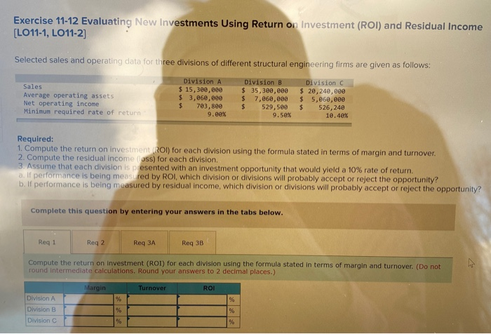  i really need aome help with this qustion Exercise 11-12 Evaluating