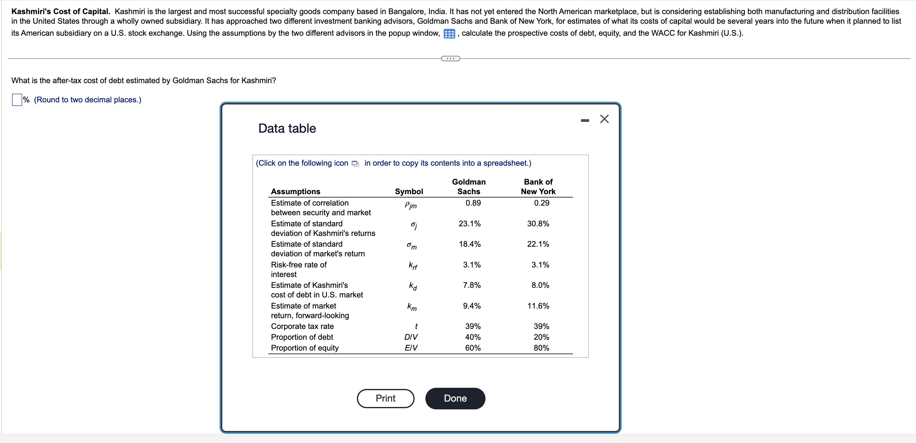  its American subsidiary on a U.S. stock exchange. Using the assumptions