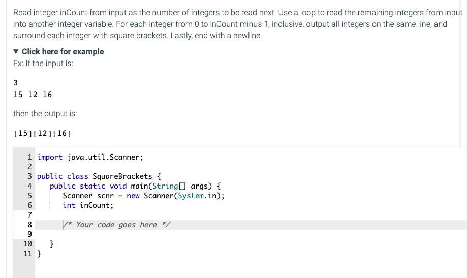  JAVA Read integer inCount from input as the number of integers