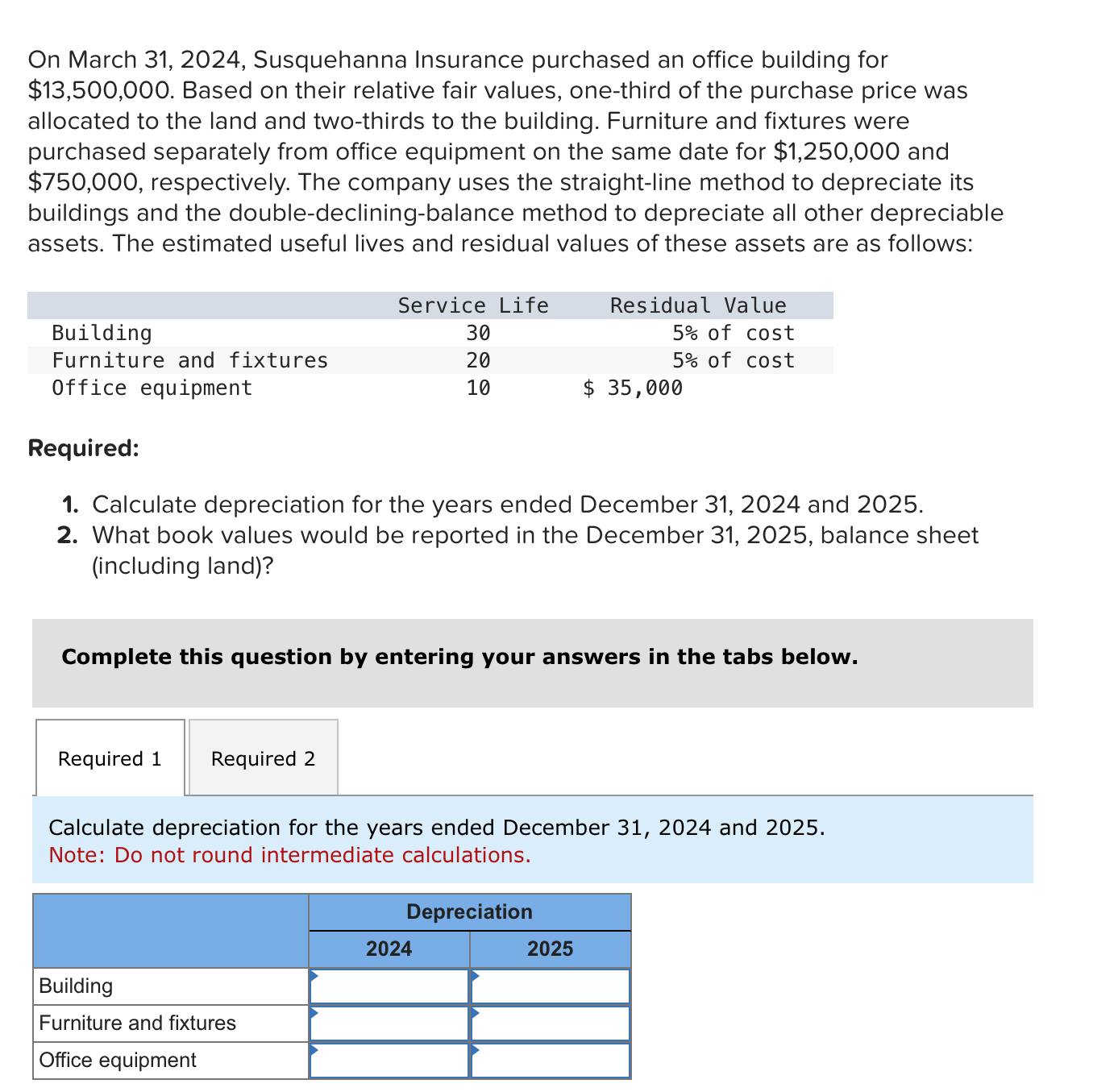  On March 31,2024, Susquehanna Insurance purchased an office building for $13,500,000.