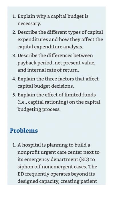 question 1 and 2 1. Explain why a capital budget is necessary.