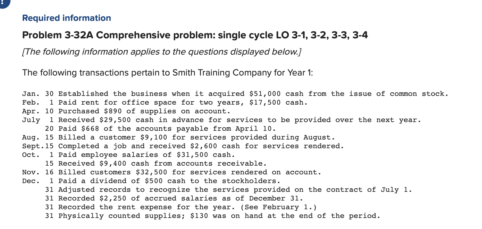  Required information Problem 3-32A Comprehensive problem: single cycle LO 3-1, 3-2,