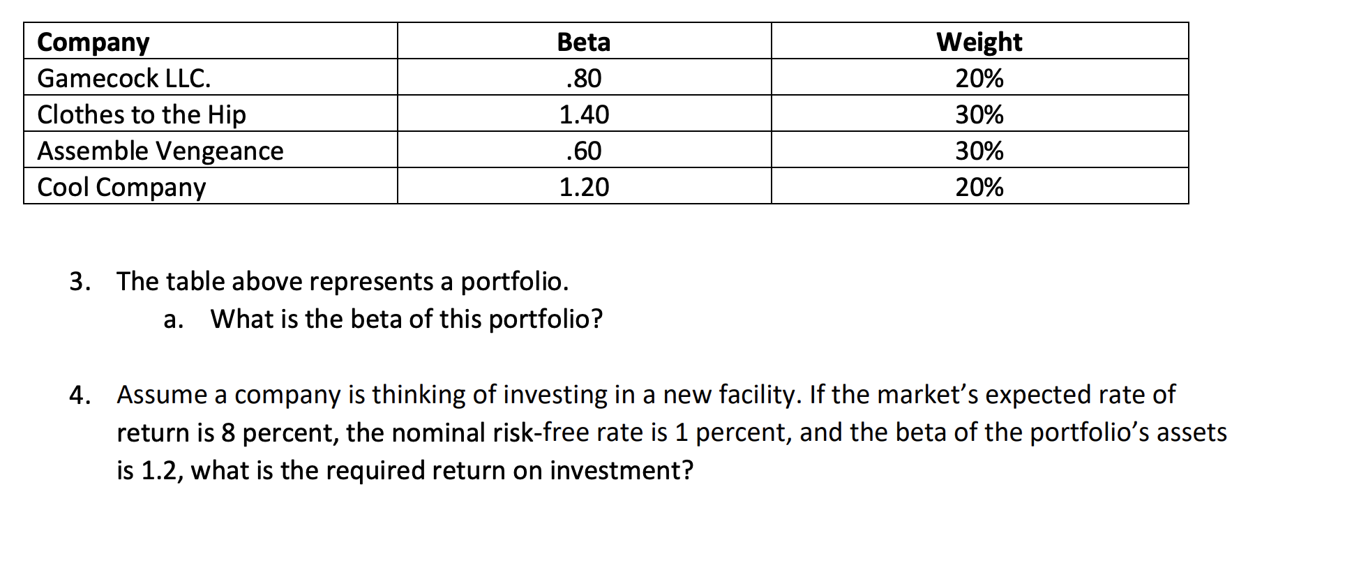  3. The table above represents a portfolio. a. What is the