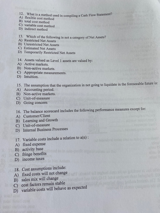  12. What is a method used in compiling a Cash Flow