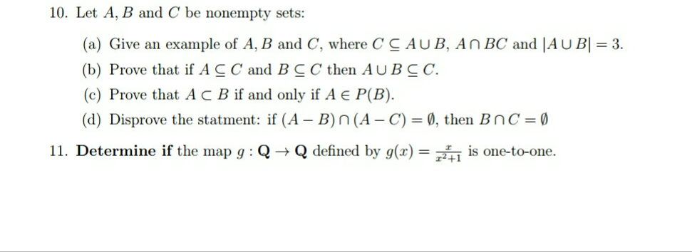  10. Let A, B and C be nonempty sets: (a) Give