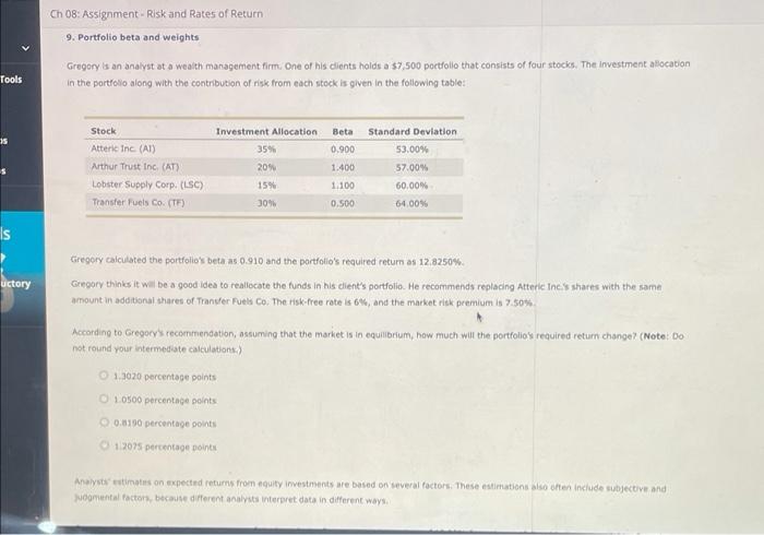  Tools 15 Is uctory Ch 08: Assignment - Risk and Rates
