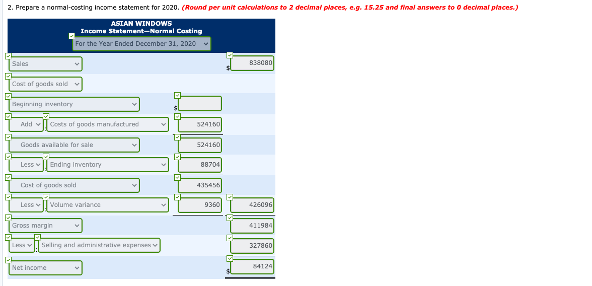 net income between the absorption-costing and normal-costing methods. (Round per unit calculations