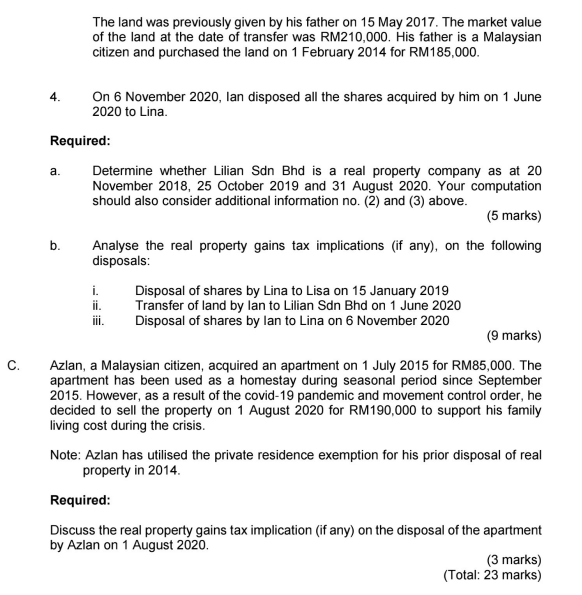 and a Malaysian citizen disposed of few properties as follows: House In