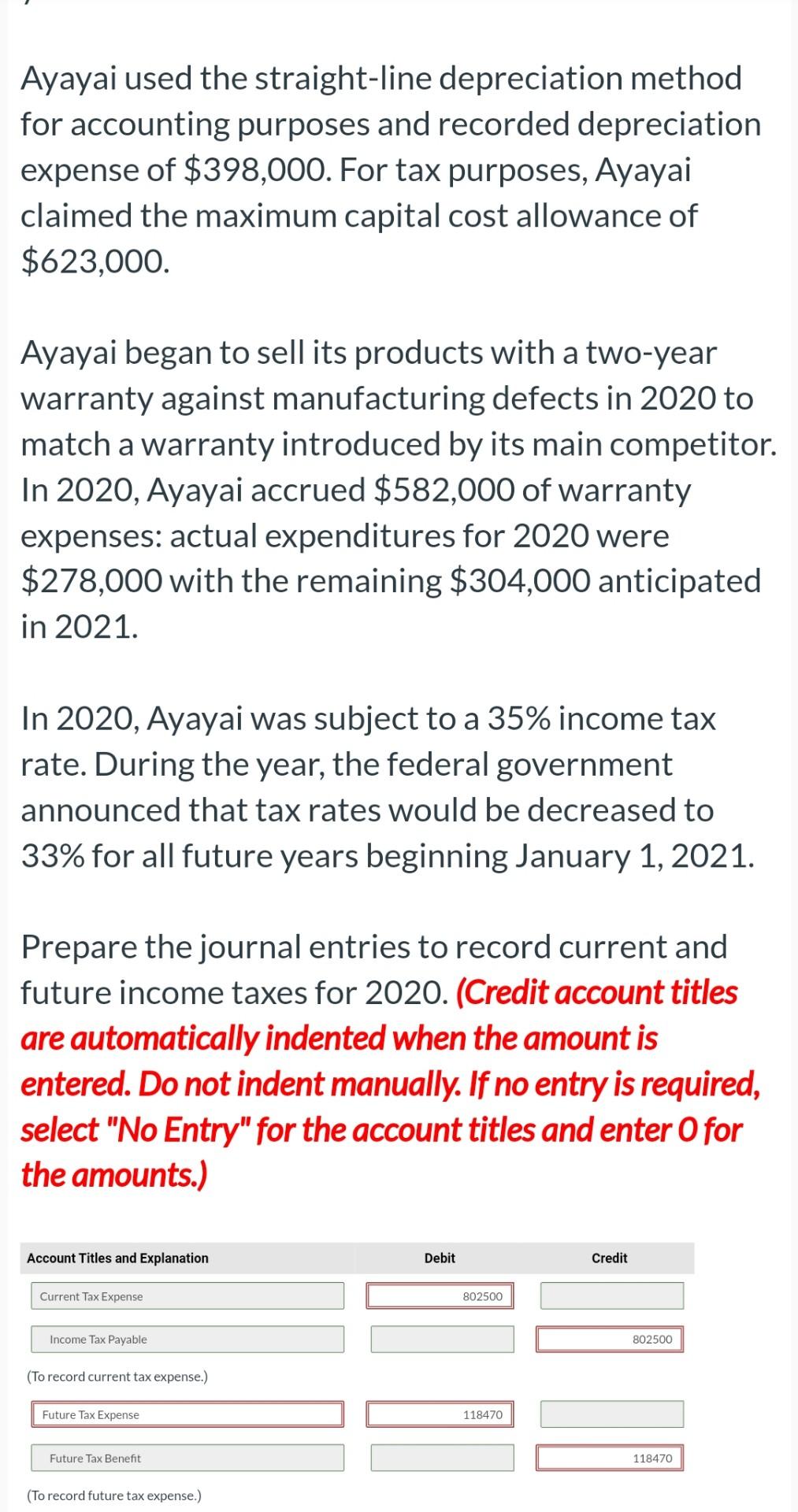 company following ASPE earned accounting income before taxes of $1,728,000 for the
