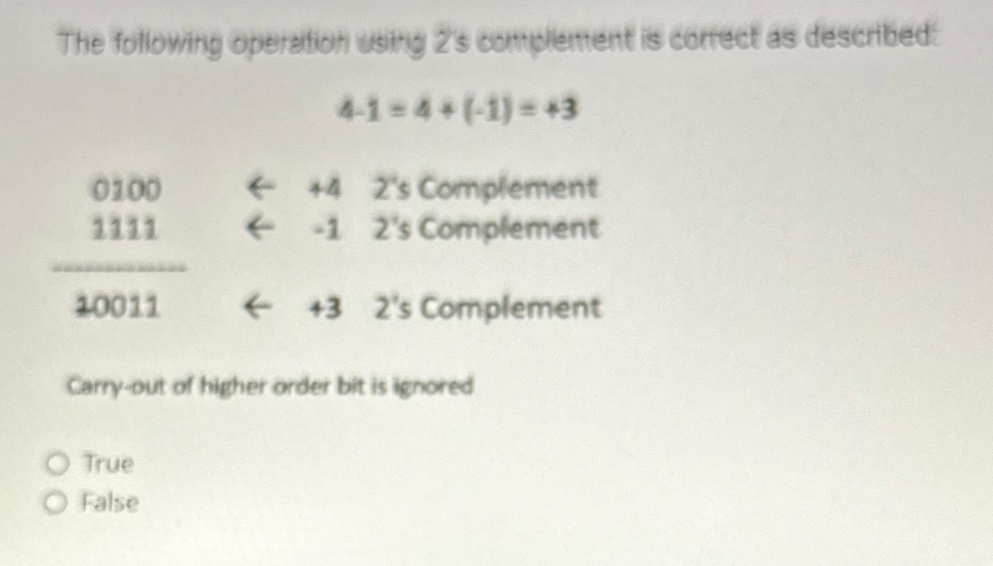  The following operation using 2s complement is contect as described. 4-1=4+(-1)=+3
