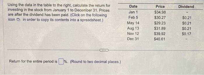 Using the data in the table to the right, calculate the