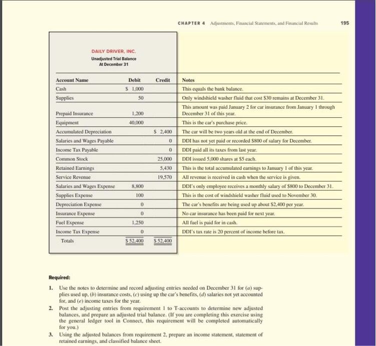  Required: 1. Use the notes to determine and record adjusting entries