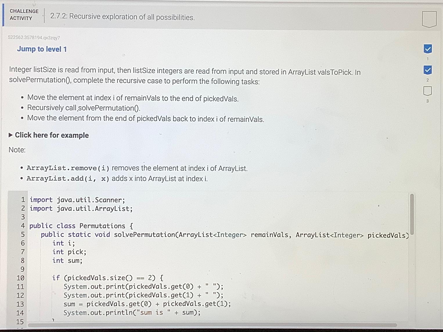  CHALLENGE ACTIVITY 2.7.2: Recursive exploration of all possibilities. 522562.3578194.932qy7 Jump to