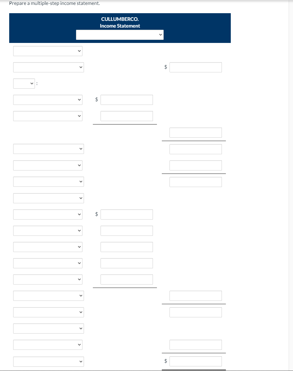 general ledger and the subsidiary ledgers for Cullumber are indicated in the