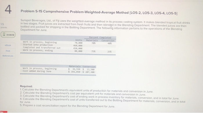  4 Problem 5-15 Comprehensive Problem-Weighted Average Method [LO5-2, LO5-3, LO5-4, LO5-5]