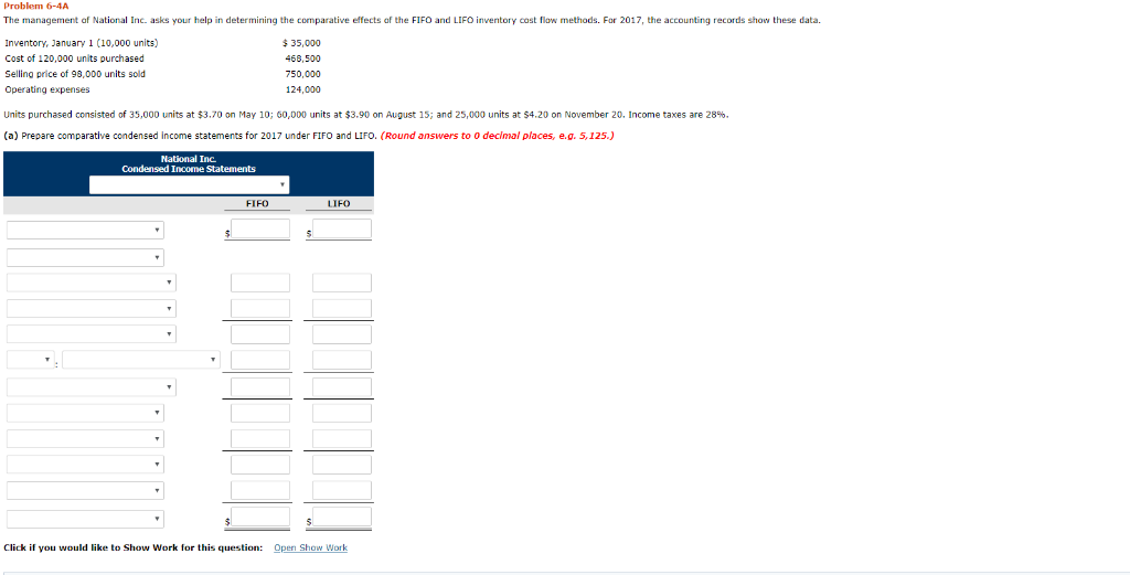  Problem 6-4A The management af National Inc. asks your help in