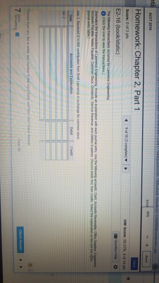 til ACCT 2310 - Reset 90% Homework: Chapter 2, Part 1