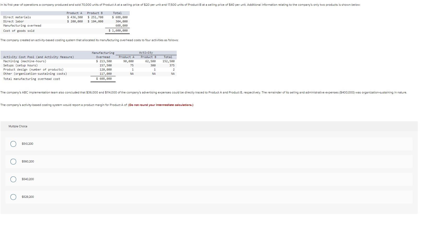  The company created an activity-based costing system that allocated its manufacturing