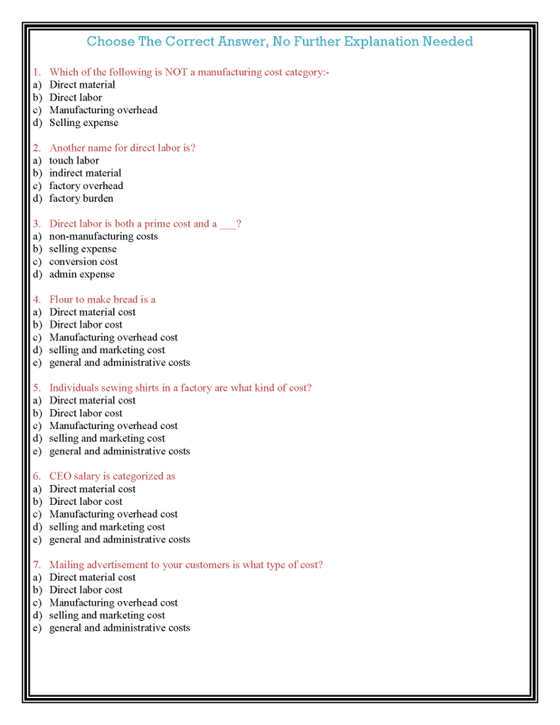 Choose The Correct Answer, No Further Explanation Needed 1 Which of