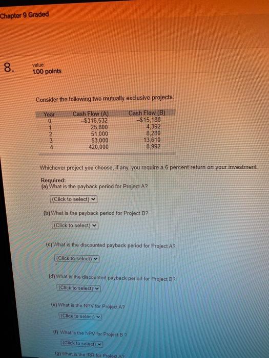  Chapter 9 Graded 8. value 1.00 points Consider the following two